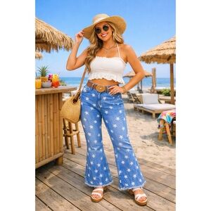 ANNA KACI Star Print Flare Jeans